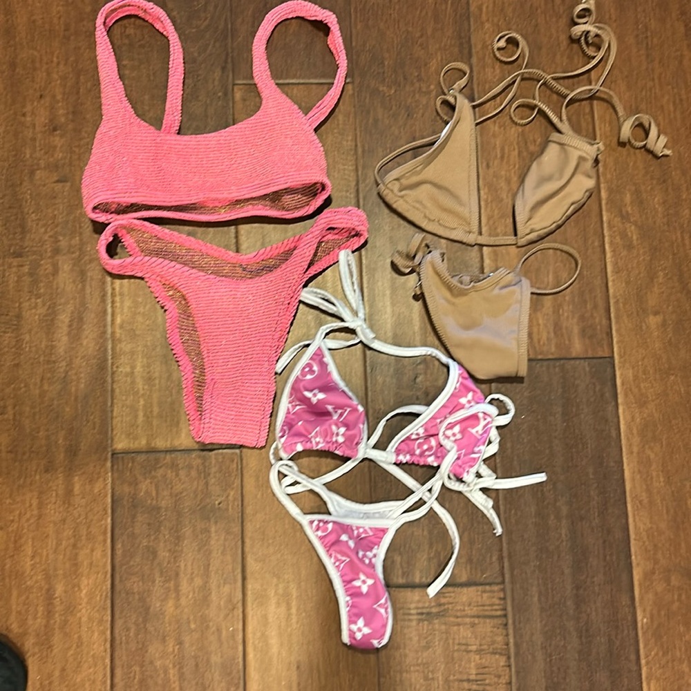 Bikini clear out 3 bikinis small pink and tan small